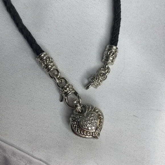 Judith Ripka Sterling Silver leather cord heart Diamonique necklace - Picture 5 of 6